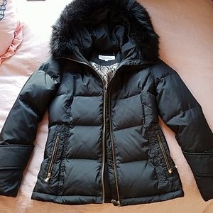 Calvin Klein Hooded Black Puffer Coat - Size XS